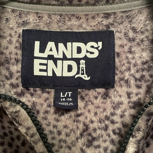 Lands’ End Full Zip Jacket Animal Print Soft Warm & Stylish Large Tall Length - Picture 2 of 13